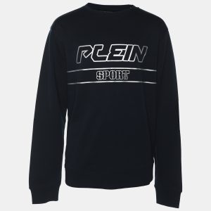 Plein Sport Navy Blue Jersey Logo Sweatshirt XL, Sweaters & Cardigans - Luxury Closet