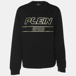Plein Sport Black Jersey Logo Print Crew Neck Sweatshirt L, Sweaters & Cardigans - Luxury Closet