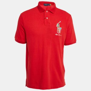 Polo Ralph Lauren Red Embroidered Cotton Pique Classic Fit Polo T-Shirt M, Shirts & Tops - Luxury Closet
