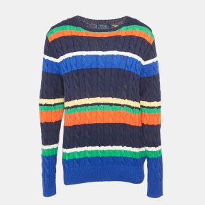 Polo Ralph Lauren Blue Striped Cable Knit Sweater L, Sweaters & Cardigans - Luxury Closet