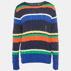 Polo Ralph Lauren Blue Striped Cable Knit Sweater L, Sweaters & Cardigans - Luxury Closet