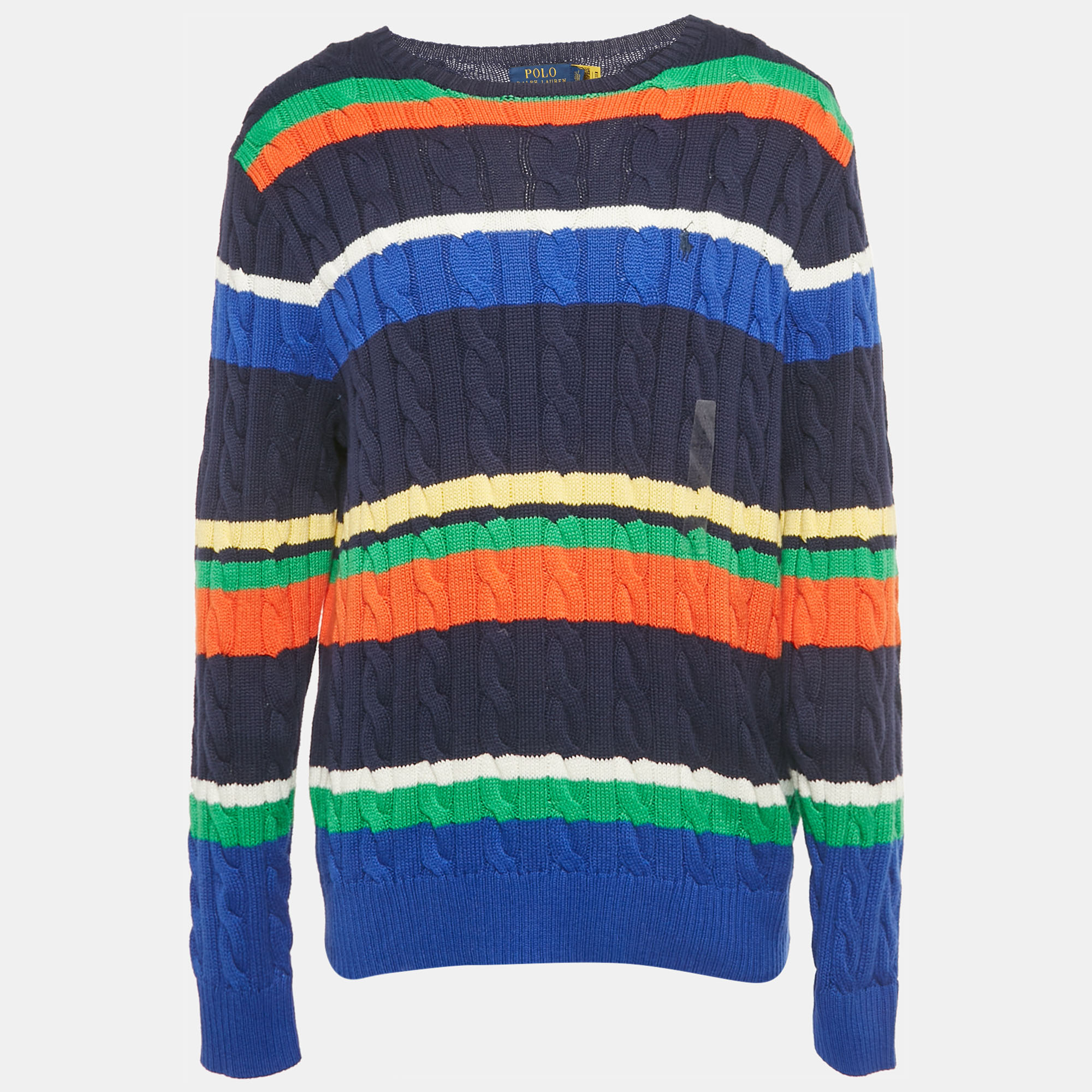 Polo Ralph Lauren Blue Striped Cable Knit Sweater L, Sweaters & Cardigans - Luxury Closet