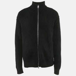 Prada Black Rib Knit Zip-Up Cardigan L, Sweaters & Cardigans - Luxury Closet