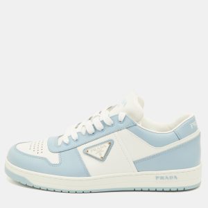 Prada Downtown Size 41.5 Blue/White Leather Low Top Sneakers, Shoes - Luxury Closet