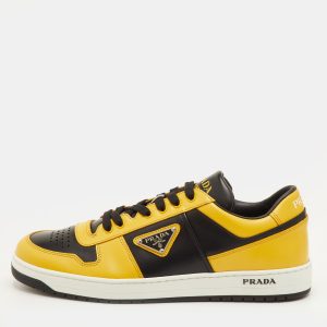 Prada Downtown Size 42 Black/Yellow Leather Low Top Sneakers, Shoes - Luxury Closet