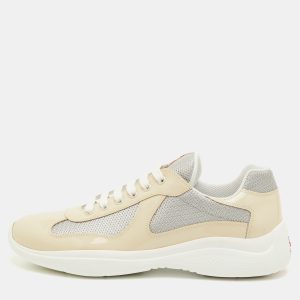Prada Sport Size 41.5 Beige/Grey Mesh and Patent Leather Low Top Sneakers, Shoes - Luxury Closet