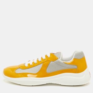 Prada Sport Size 41.5 Yellow/Grey Mesh and Patent Leather Low Top Sneakers, Shoes - Luxury Closet
