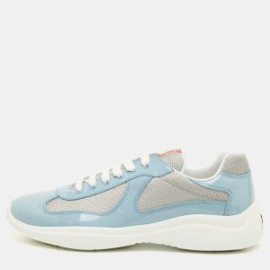 Prada Sport America's Cup Size 41.5 Blue/Grey Mesh and Patent Leather Low Top Sneakers, Shoes - Luxury Closet