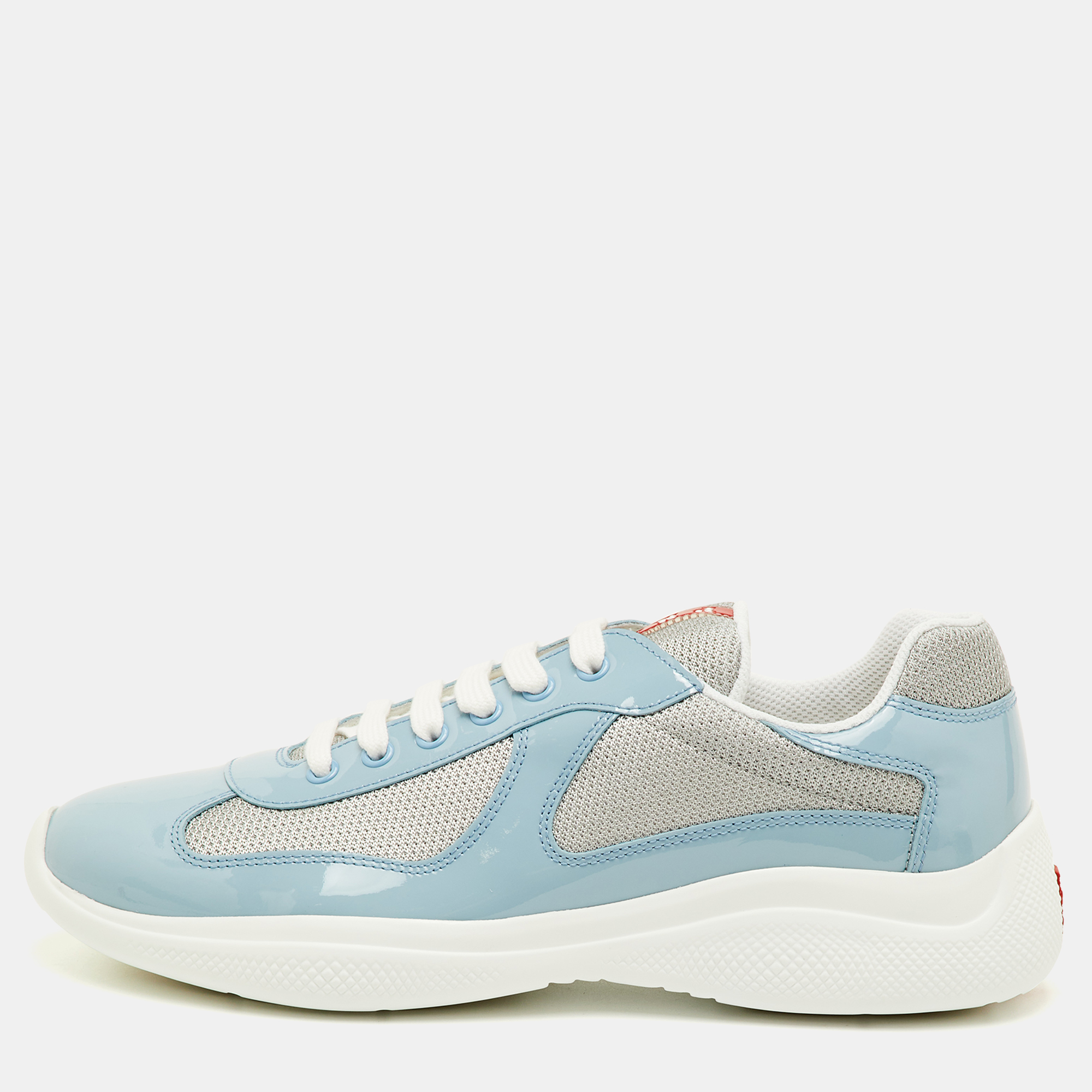 Prada Sport America's Cup Size 41.5 Blue/Grey Mesh and Patent Leather Low Top Sneakers, Shoes - Luxury Closet
