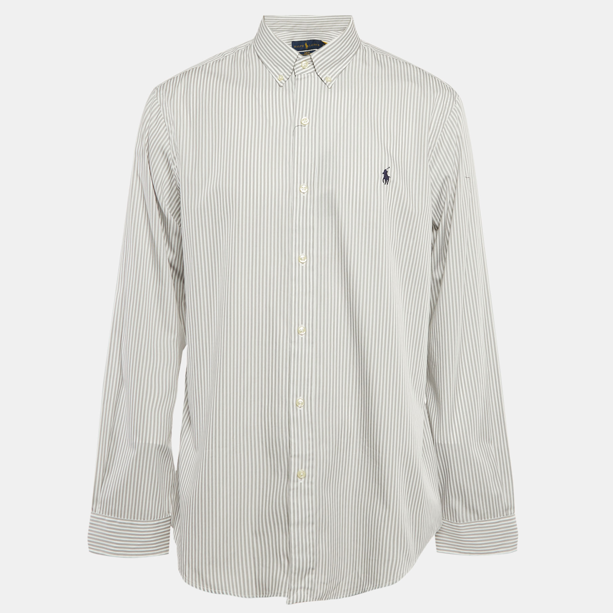 Ralph Lauren Grey Stripe Stretch Cotton Long Sleeve Slim Fit Sport Shirt XL, Shirts & Tops - Luxury Closet