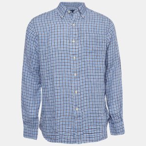 Ralph Lauren Blue Gingham Linen Button Down Shirt M, Shirts & Tops - Luxury Closet