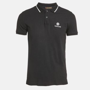 Roberto Cavalli Black Logo Embroidered Pique Polo T-Shirt M, Shirts & Tops - Luxury Closet