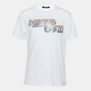 Robert Cavalli White Jersey Logo Print T-Shirt M, Shirts & Tops - Luxury Closet