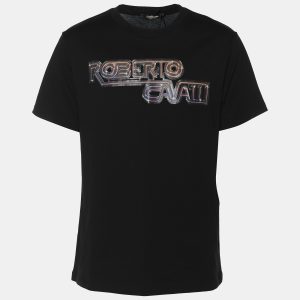 Roberto Cavalli Black Jersey Logo T-Shirt L, Shirts & Tops - Luxury Closet