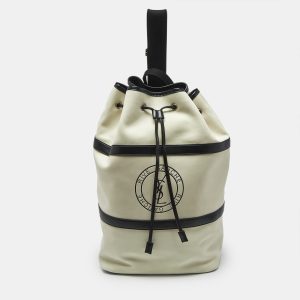 Saint Laurent Cream/Black Nubuck and Leather Rive Gauche Sling Bag, Messenger Bags - Luxury Closet