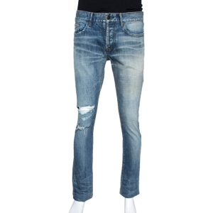 Saint Laurent Paris Indigo Washed Denim Distressed Slim Fit Jeans S, Pants - Luxury Closet