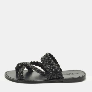 Saint Laurent Neil 05 Size 43 Black Woven Leather Slide Sandals, Sandals - Luxury Closet