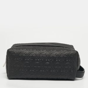 Salvatore Ferragamo Black Gancini Embossed Leather Toiletry Pouch, Handbags - Luxury Closet