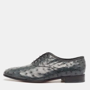 Salvatore Ferragamo Grey Ostrich Leather Gris Oxfords Size 41.5, Oxford Shoes - Luxury Closet
