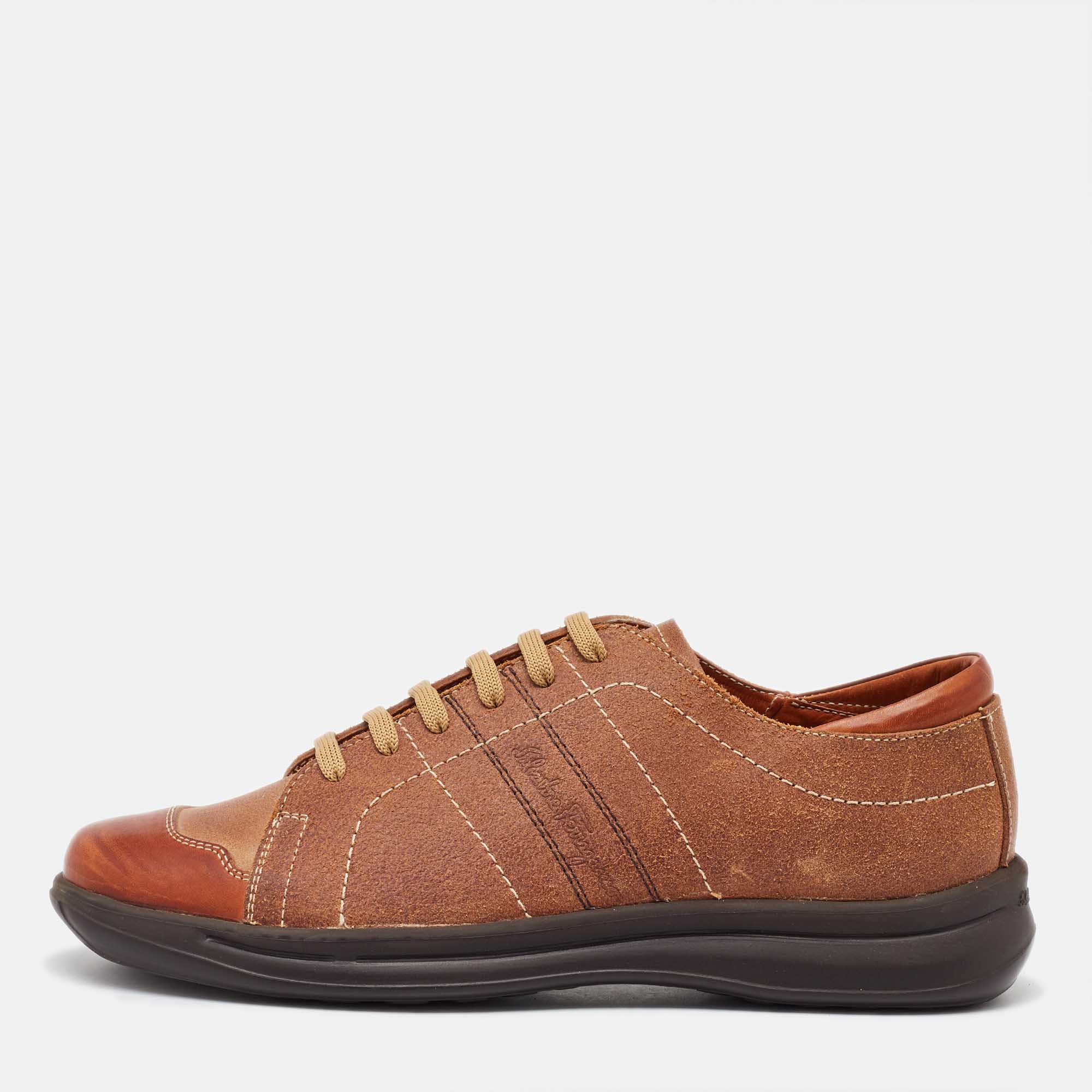 Salvatore Ferragamo Tan Leather Low Top Sneakers Size 41.5, Shoes - Luxury Closet