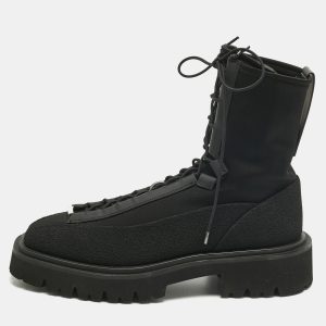 Salvatore Ferragamo Black Stretch Fabric Atlante Combat Boots Size 42, Dress Boots - Luxury Closet