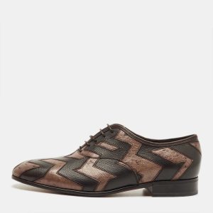 Salvatore Ferragamo Brown Ostrich and Leather Gris Oxfords Size 41, Oxford Shoes - Luxury Closet