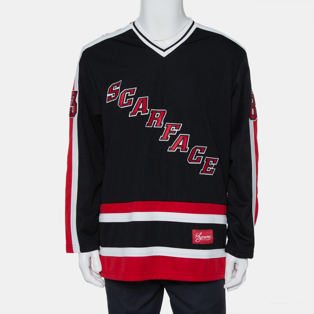 Supreme Black Scarface Embroidered Synthetic Paneled Hockey Jersey L, Shirts & Tops - Luxury Closet