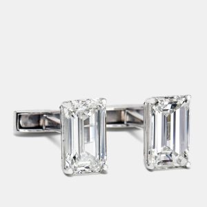 16 cts Emerald Cut and Princess Cut Lab Grown Diamonds 18k White Gold Cufflinks, Cufflinks - Luxury Closet