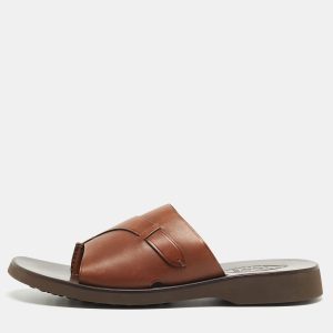 Tod's Brown Leather Slide Sandals Size 45.5, Sandals - Luxury Closet