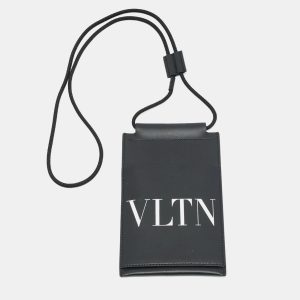Valentino VLTN Black Leather Phone Lanyard, Luggage Accessories - Luxury Closet