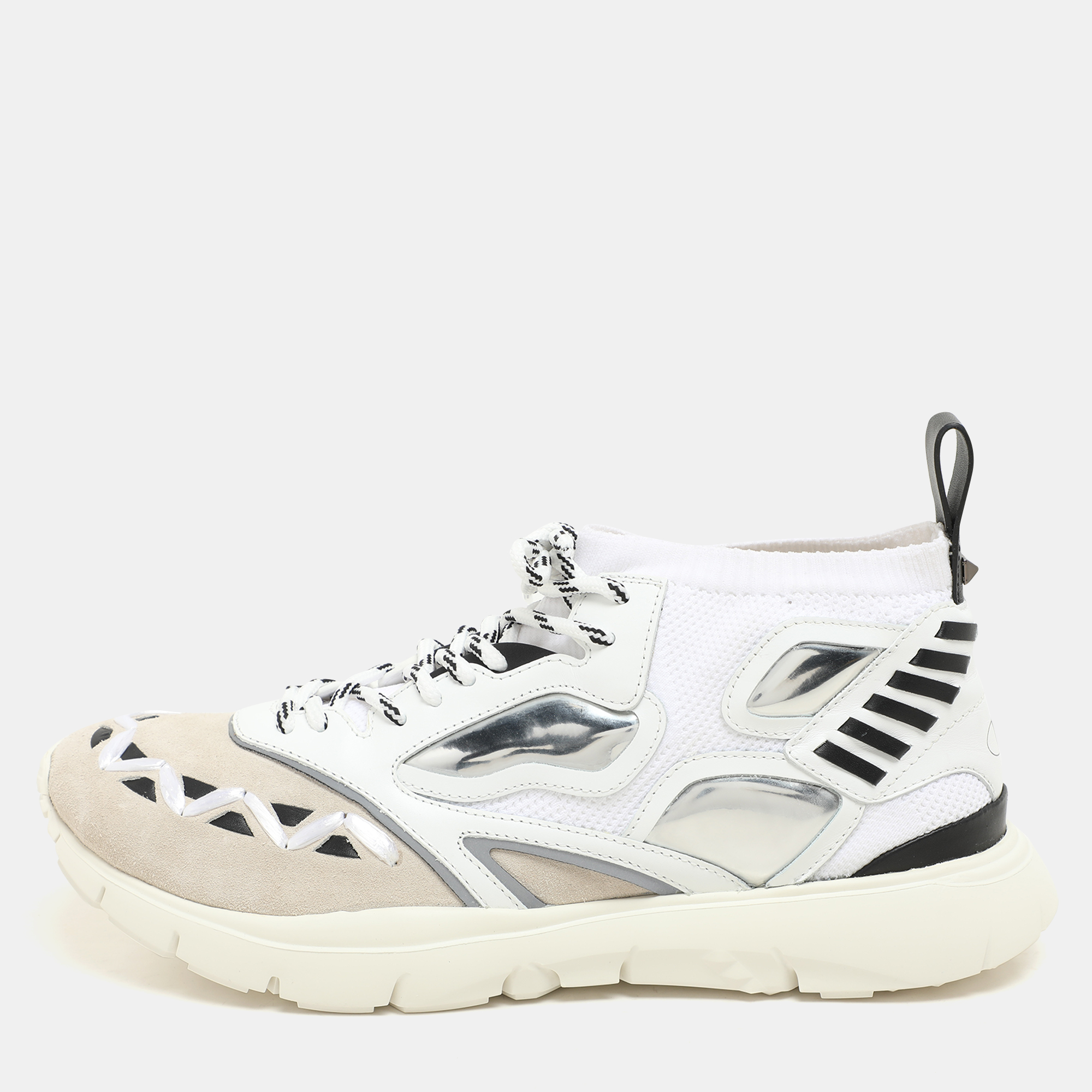 Valentino White/Black Knit Fabric and Leather Heroes Reflex Low Top Sneakers Size 44, Shoes - Luxury Closet