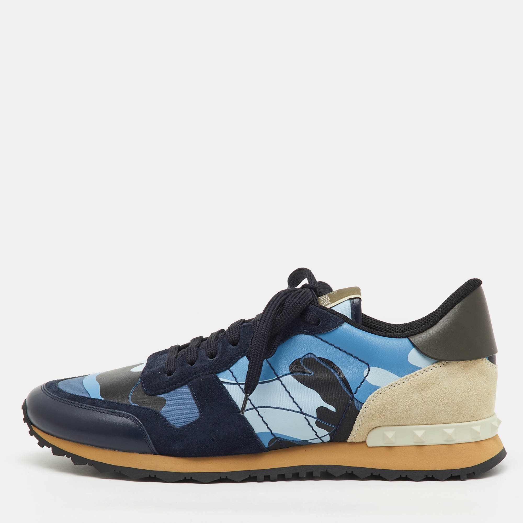 Valentino Multicolor Camouflage Suede,Canvas and Leather Rockrunner Low Top Sneakers Size 45, Shoes - Luxury Closet