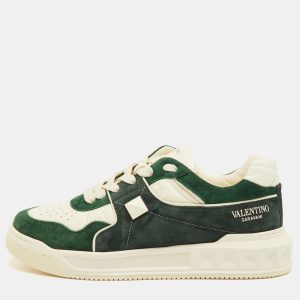 Valentino One Stud XL Size 41.5 Dark Green/White Suede and Leather Low Top Sneakers, Shoes - Luxury Closet