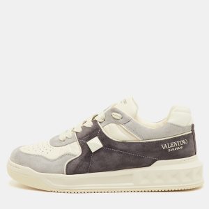 Valentino One Stud XL Size 41.5 Grey/White Suede and Leather Low Top Sneakers, Shoes - Luxury Closet