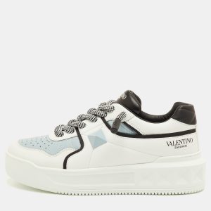Valentino One Stud XL Size 41.5 White/Pastel Blue Leather Low Top Sneakers, Shoes - Luxury Closet