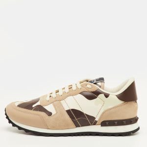 Valentino Rockrunner Size 41.5 Brown/Beige Camouflage Canvas, Leather and Suede Sneakers, Shoes - Luxury Closet