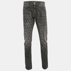 Versace Grey Logo Pattern Denim Skinny Jeans S Waist 32", Pants - Luxury Closet