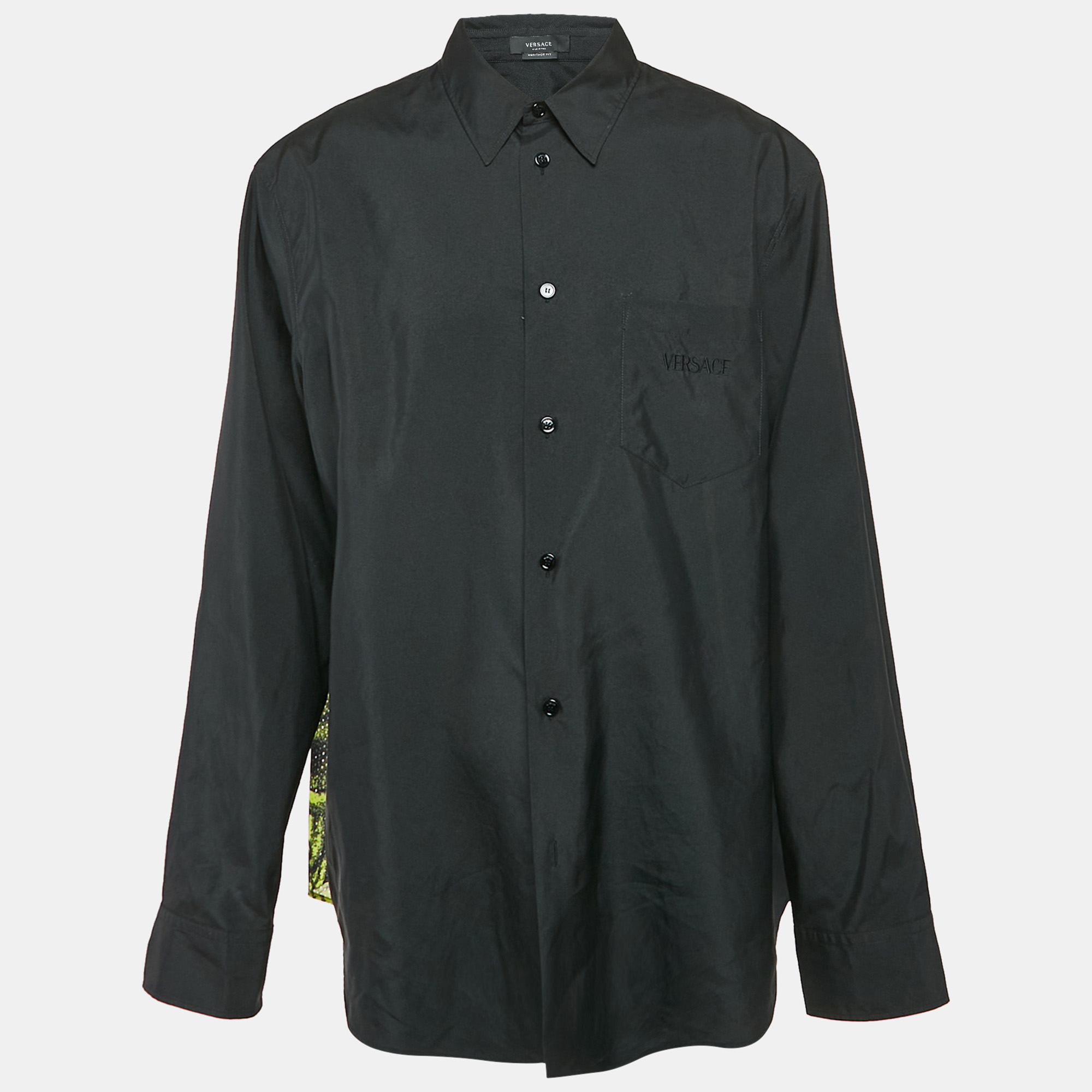 Versace Black Silk Blend and Printed Mesh Button Front Shirt 4XL, Shirts & Tops - Luxury Closet