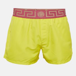 Versace Yellow/Pink Greca Border Synthetic Swim Shorts M, Clothing - Luxury Closet