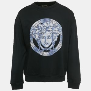 Versace Black Medusa Head Printed Cotton Knit Pullover XXL, Sweaters & Cardigans - Luxury Closet