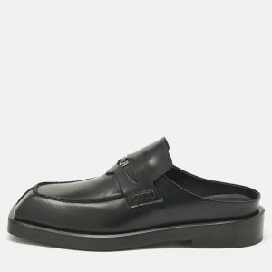 Versace Black Leather Square Toe Mules Size 44, Sandals - Luxury Closet