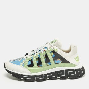 Versace Trigreca Size 46 Multicolor Canvas and Leather Low Top Sneakers, Shoes - Luxury Closet