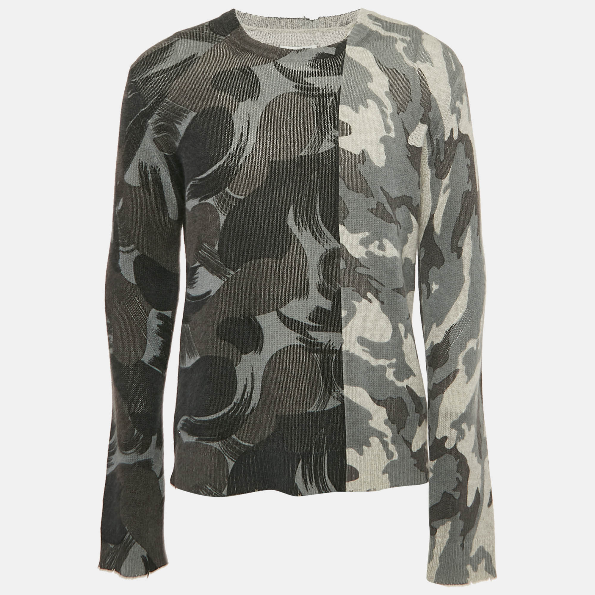 Zadig & Voltaire Grey Camouflage Print Cashmere Kennedy Bis Sweater L, Shirts & Tops - Luxury Closet