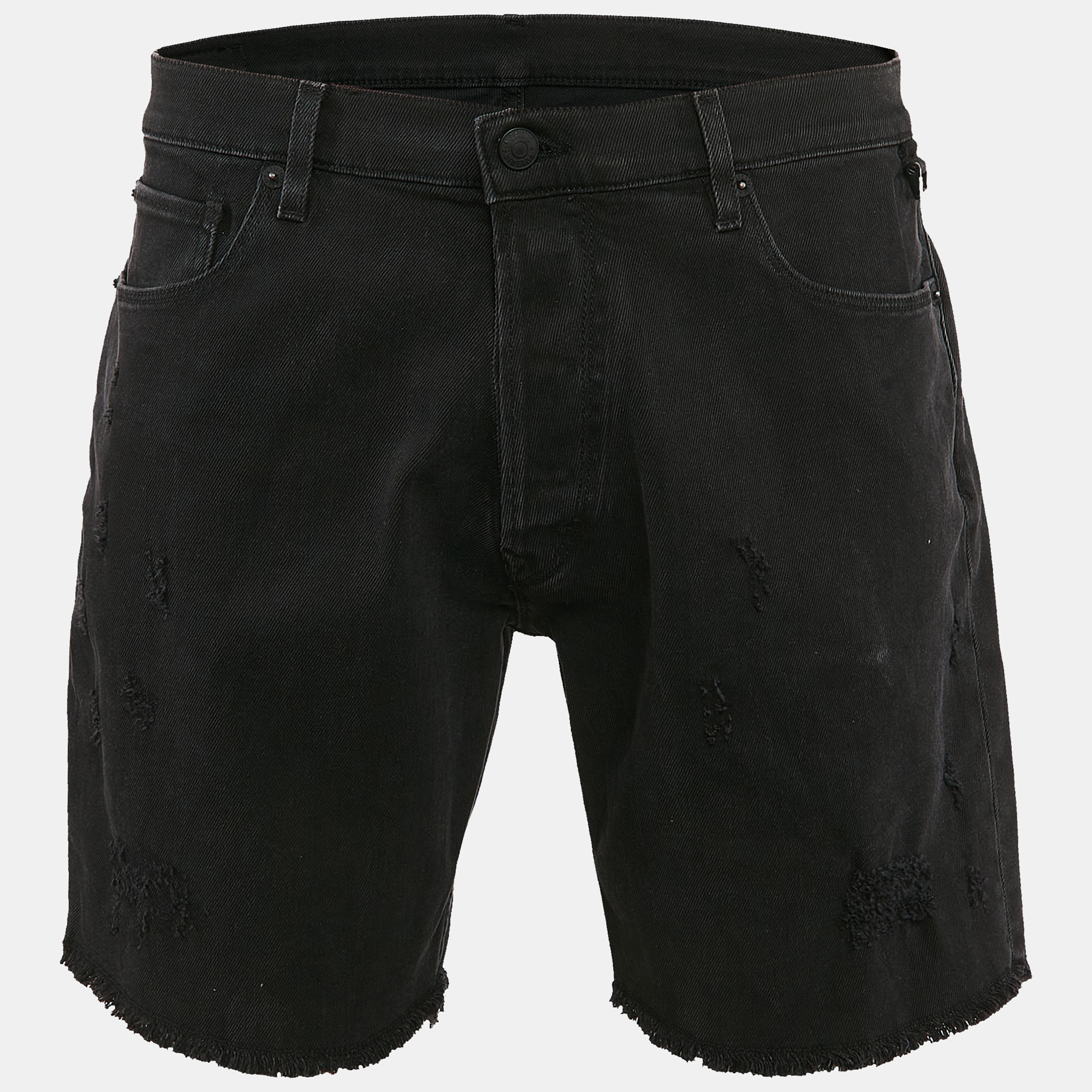 Zadig & Voltaire Black Distressed Denim Raw Edge Detail Shorts XL Waist 35", Clothing - Luxury Closet