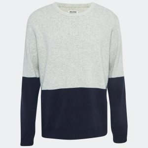 Zadig & Voltaire Grey/Navy Blue Wool Crew Neck Rod Jumper M, Sweaters & Cardigans - Luxury Closet