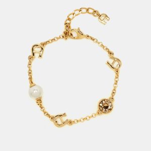 Aigner Faux Pearl Crystals Gold Tone Bracelet, Jewelry - Luxury Closet