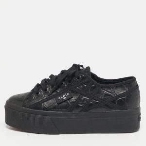 Alaia Superga Size 38 Black Croc Embossed Leather Lace Up Sneakers, Athletic Shoes & Sneakers - Luxury Closet