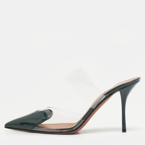 Alaia Le Coeur Size 39 Green Patent Leather and PVC Mules, Sandals - Luxury Closet
