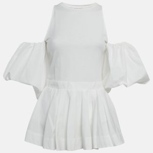 Alexander McQueen White Cotton balloon Sleeve Open Shoulder Top S, Shirts & Tops - Luxury Closet