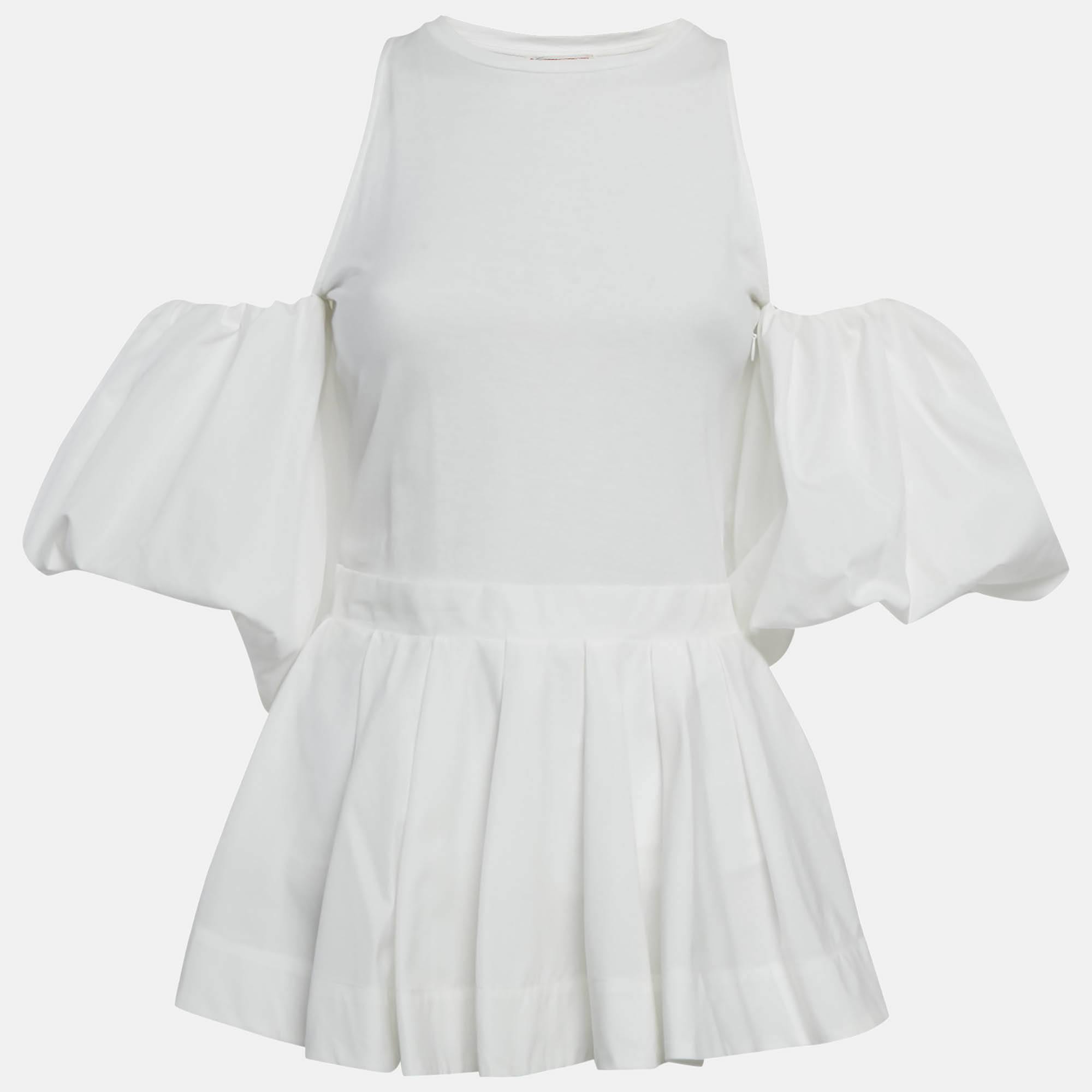 Alexander McQueen White Cotton balloon Sleeve Open Shoulder Top S, Shirts & Tops - Luxury Closet